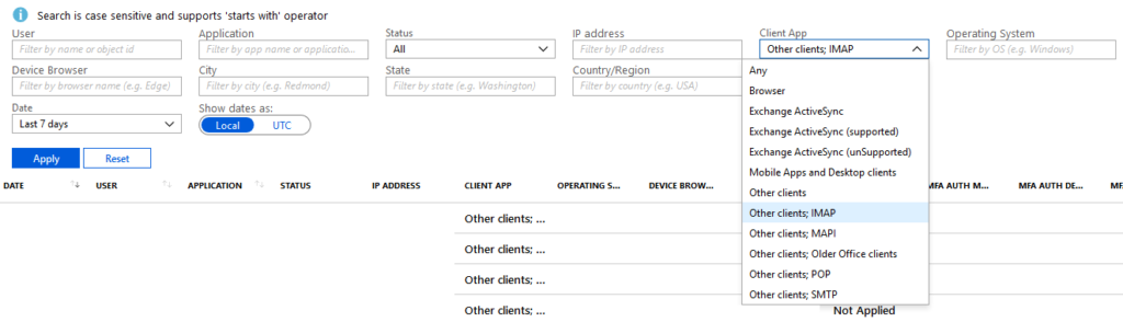 Using Azure Active Directory Sign-in Event Logs to identify Legacy Protocols 