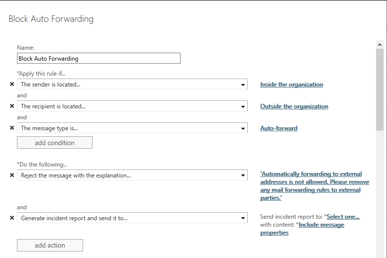 Blocking Office 365 Auto Forwarding